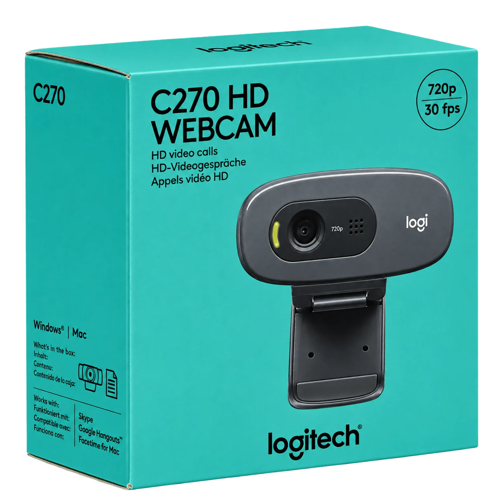 Logitech C270 HD Webcam – 720p HD Video Calling with Built-in Microphone