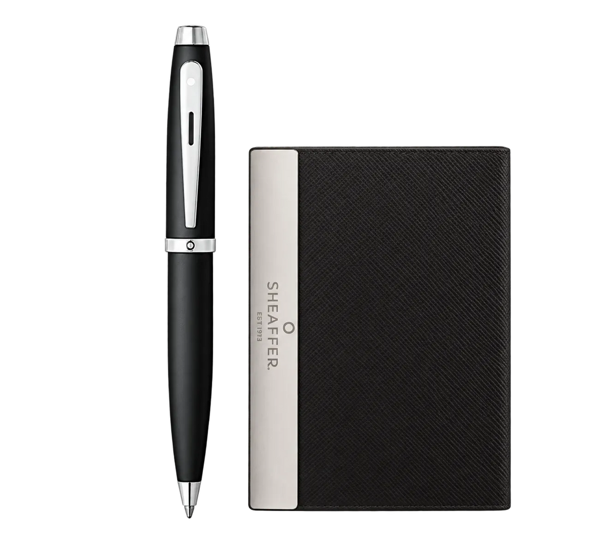 Sheaffer Gift Set 100 Ballpoint Pen with Business Card Holder Matte Black with Chrome Trims