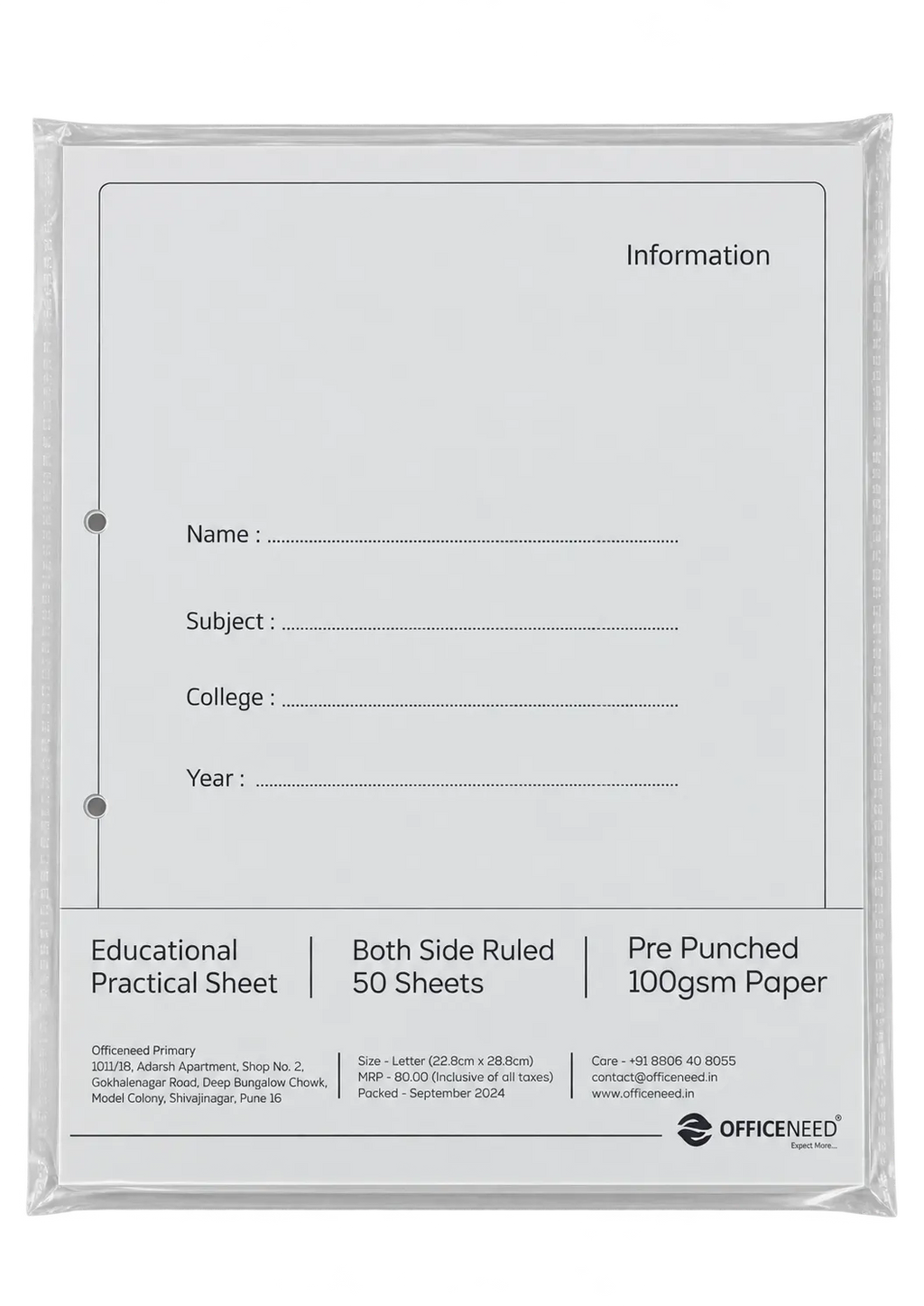 Practical Sheets for College – One Side Ruled, 50 Sheets