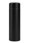 A matte black stainless steel travel tumbler with a matching screw-on lid, shown against a plain white background.