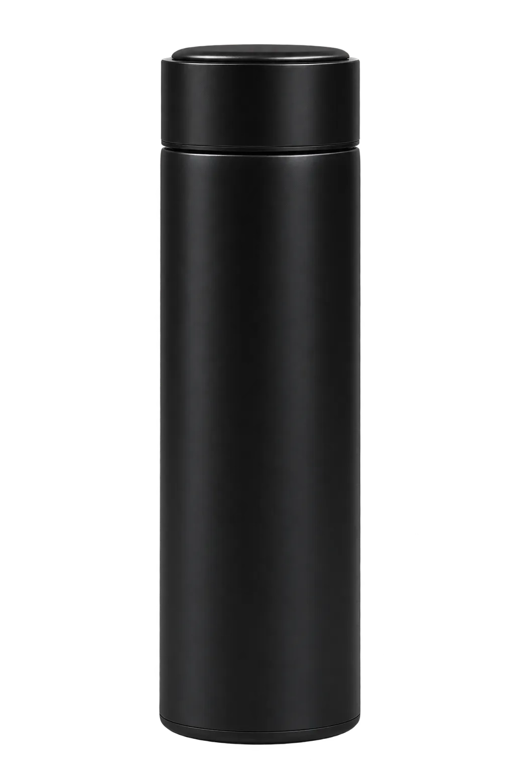 A matte black stainless steel travel tumbler with a matching screw-on lid, shown against a plain white background.