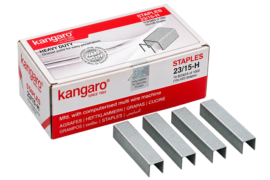 Kangaro 23/15-H Heavy Duty Staples – 15mm, 10 Boxes × 1000 Staples