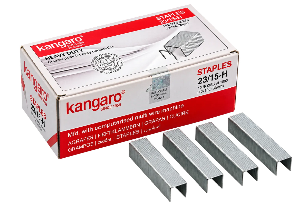 Kangaro 23/15-H Heavy Duty Staples – 15mm, 10 Boxes × 1000 Staples