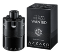 A 100 ml bottle of Azzaro The Most Wanted Eau de Parfum next to its black packaging box, featuring a metallic gun-cylinder design and bold white lettering on a clean white background.