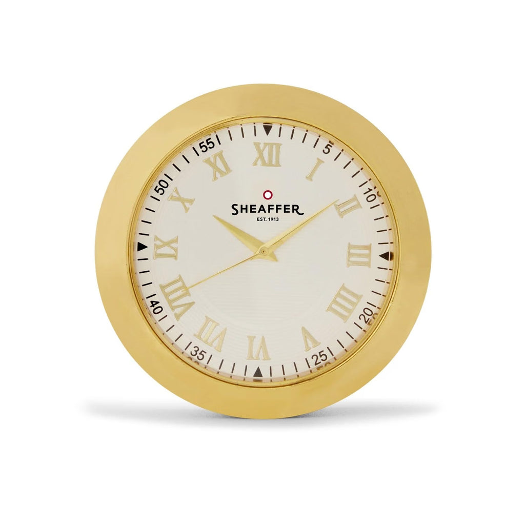 Title: Sheaffer Gift Set 100 Ballpoint Pen With Table Clock Bright Chrome With Gold Trims