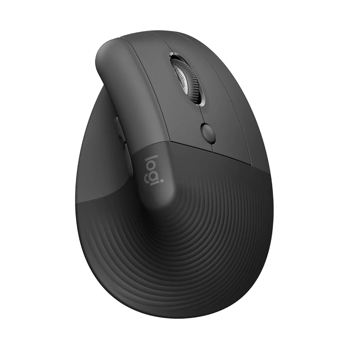 Black Logitech mouse on a white background