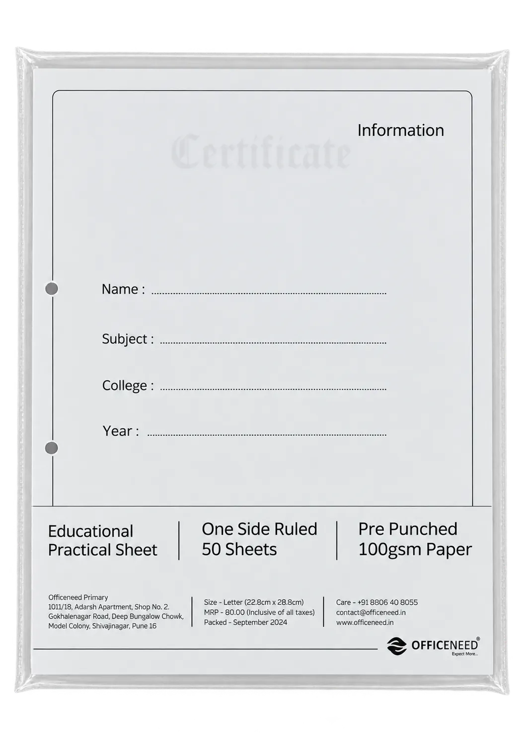 Practical Sheets for College – One Side Ruled, 50 Sheets