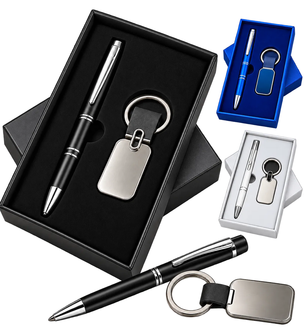 Premium 2-in-1 Metal Pen & Oval Keychain Gift Set