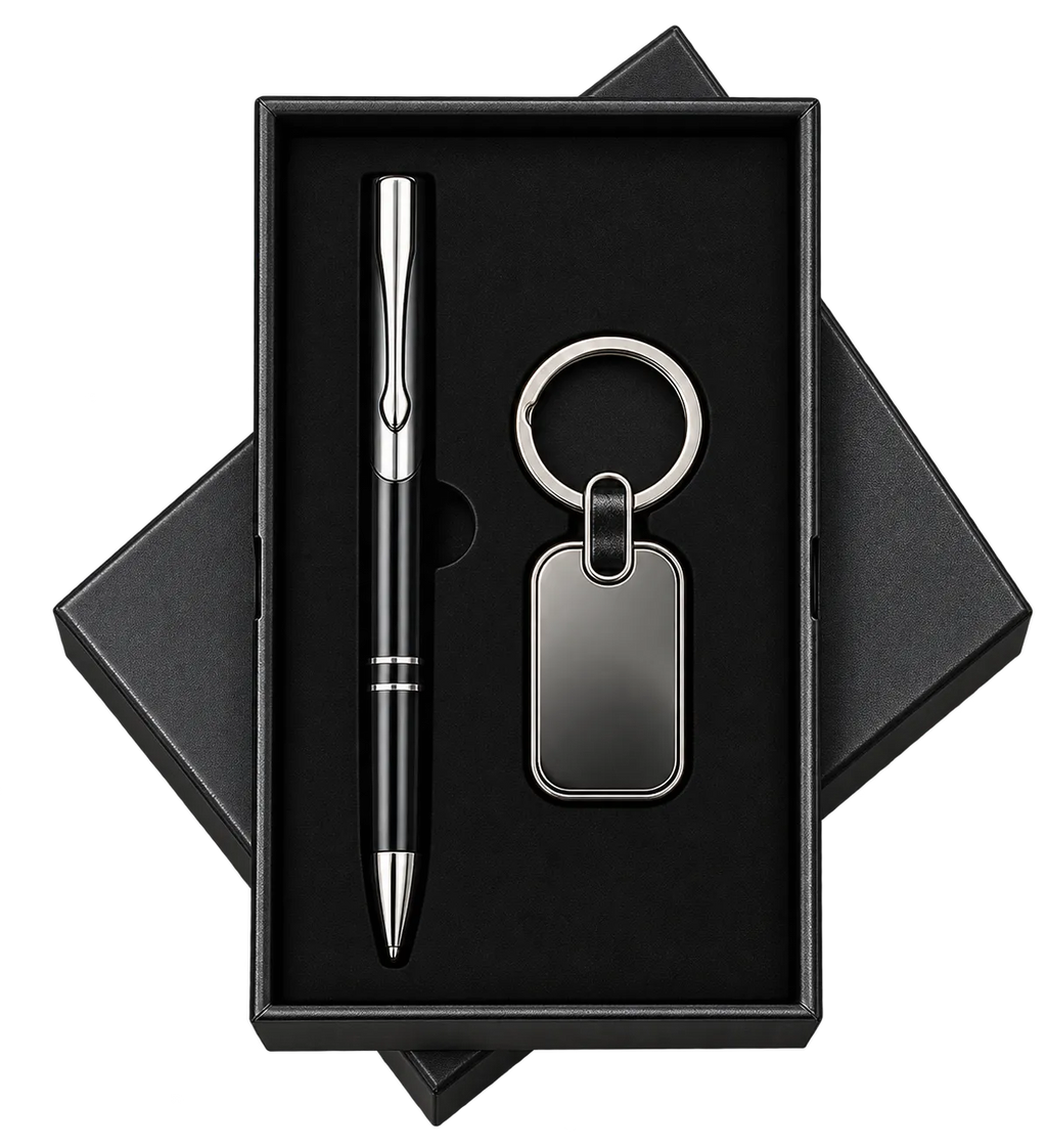 Premium 2-in-1 Metal Pen & Oval Keychain Gift Set