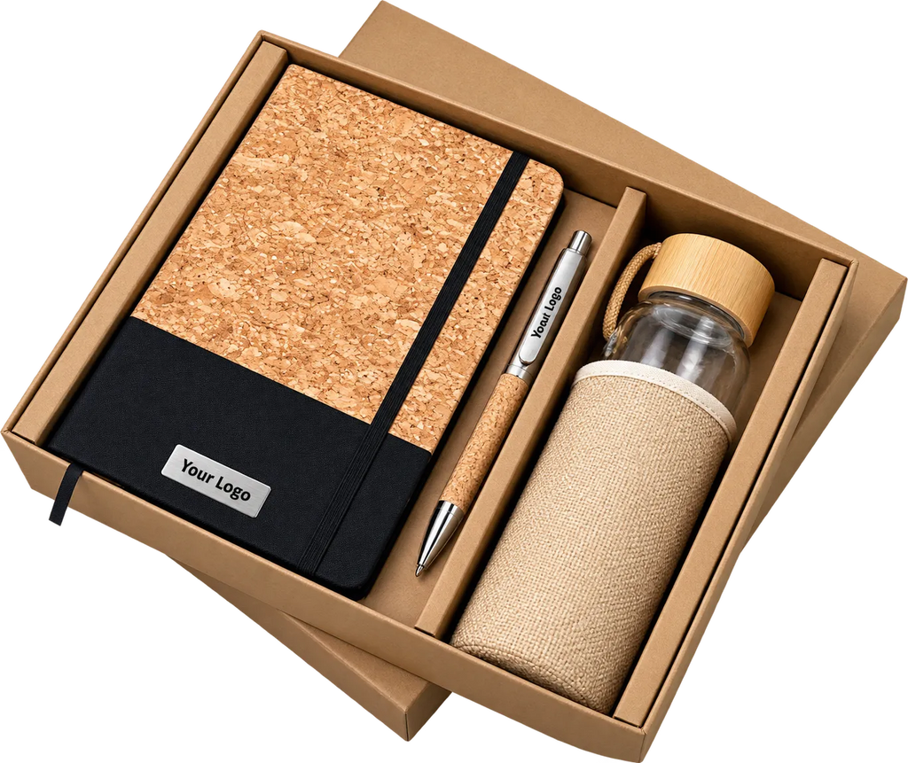 Premium 3-in-1 Eco-Friendly Cork Diary, Glass Bottle & Pen Gift Set