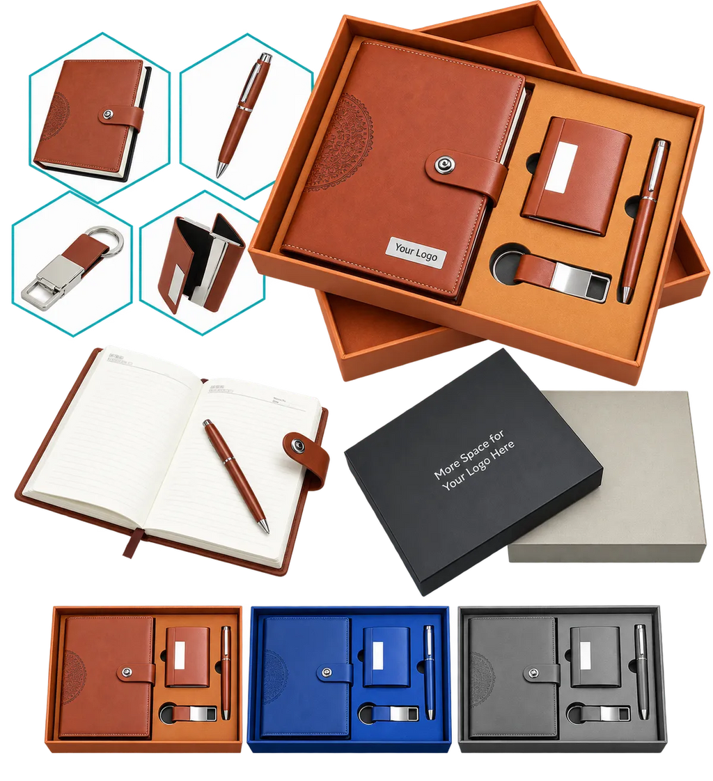 Premium 4-in-1 Executive Diary, Pen, Keychain & Card Holder Set