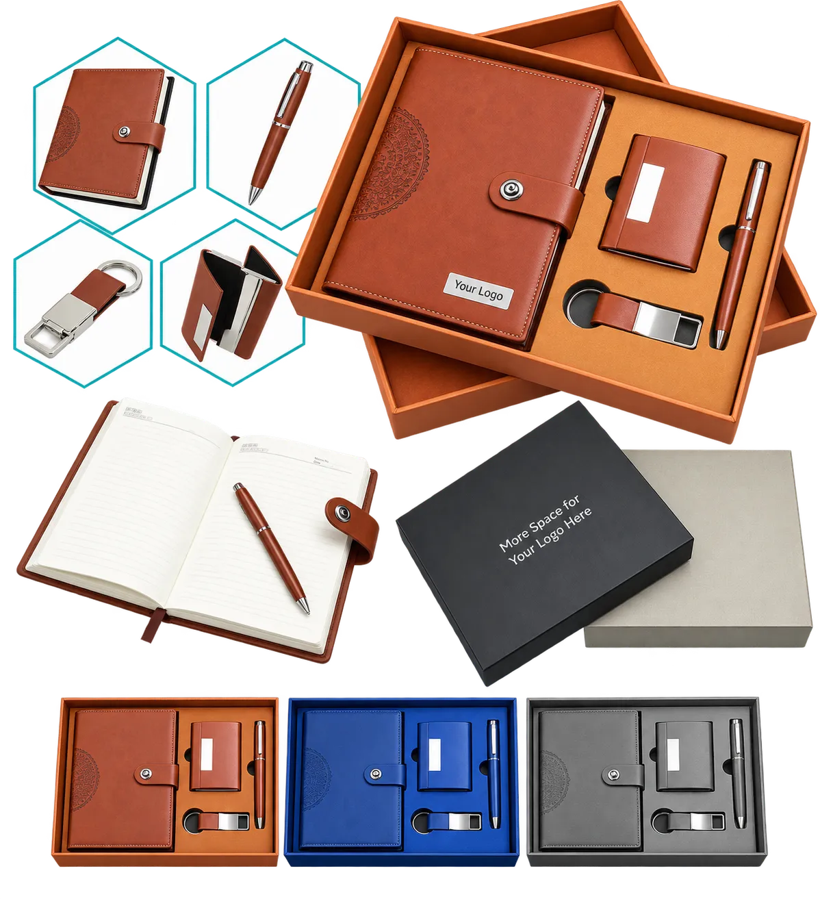 Premium 4-in-1 Executive Diary, Pen, Keychain & Card Holder Set