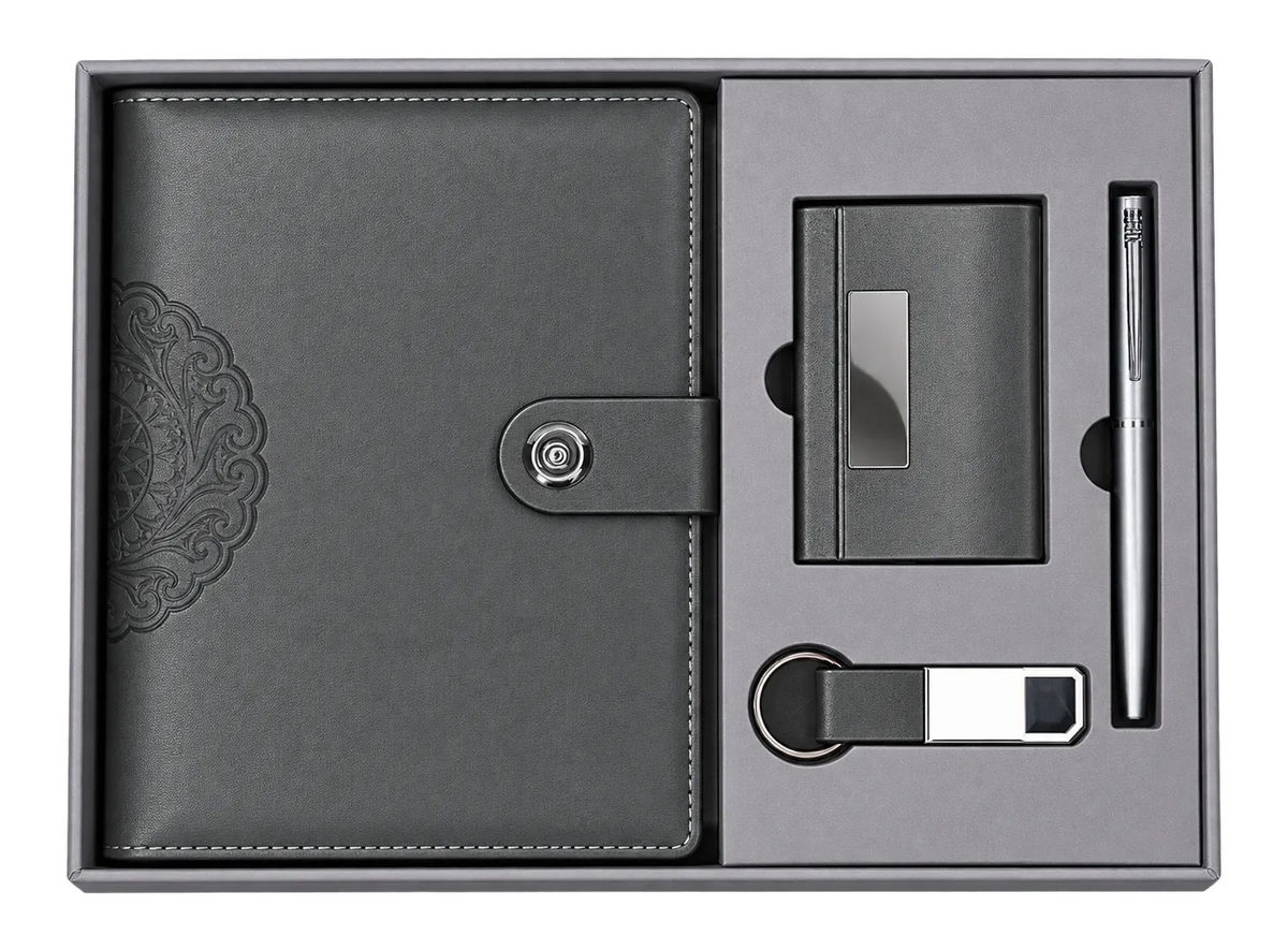 Premium 4-in-1 Executive Diary, Pen, Keychain & Card Holder Set