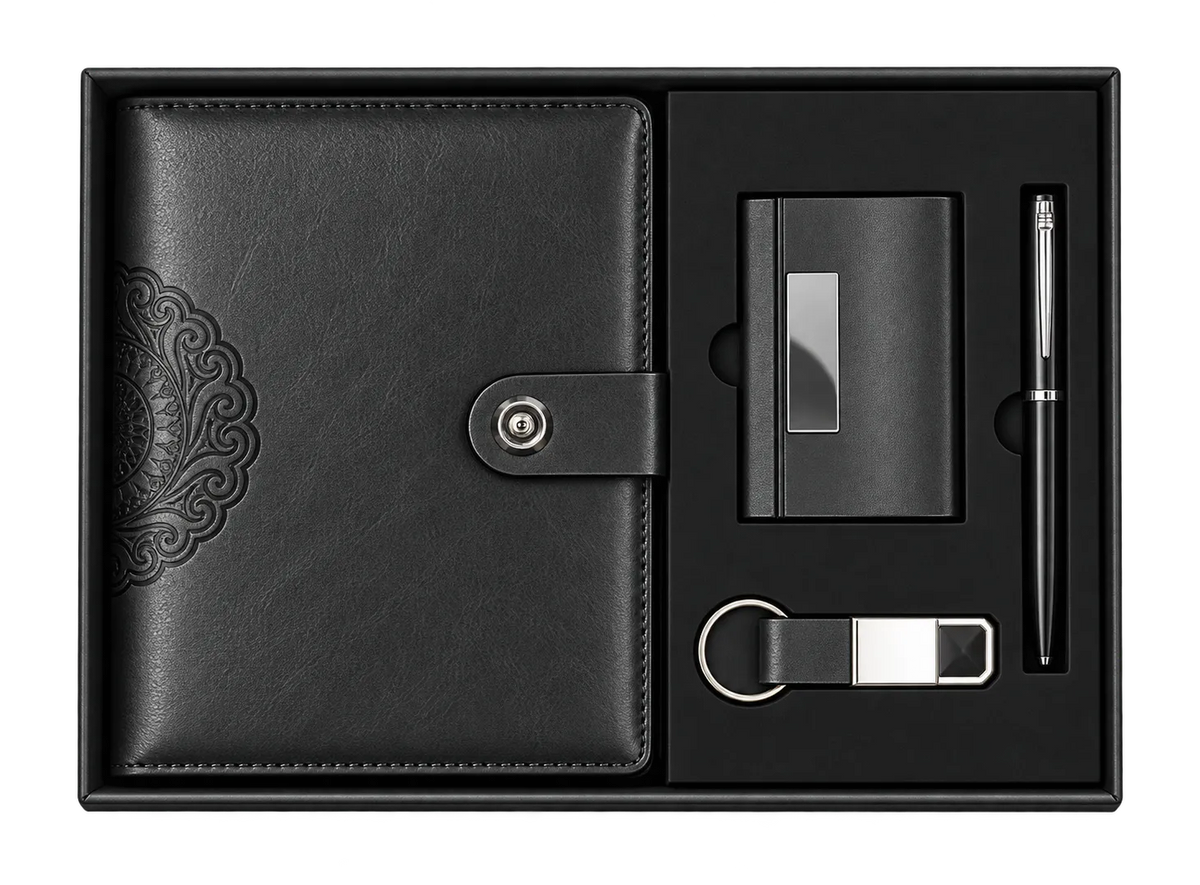 Premium 4-in-1 Executive Diary, Pen, Keychain & Card Holder Set