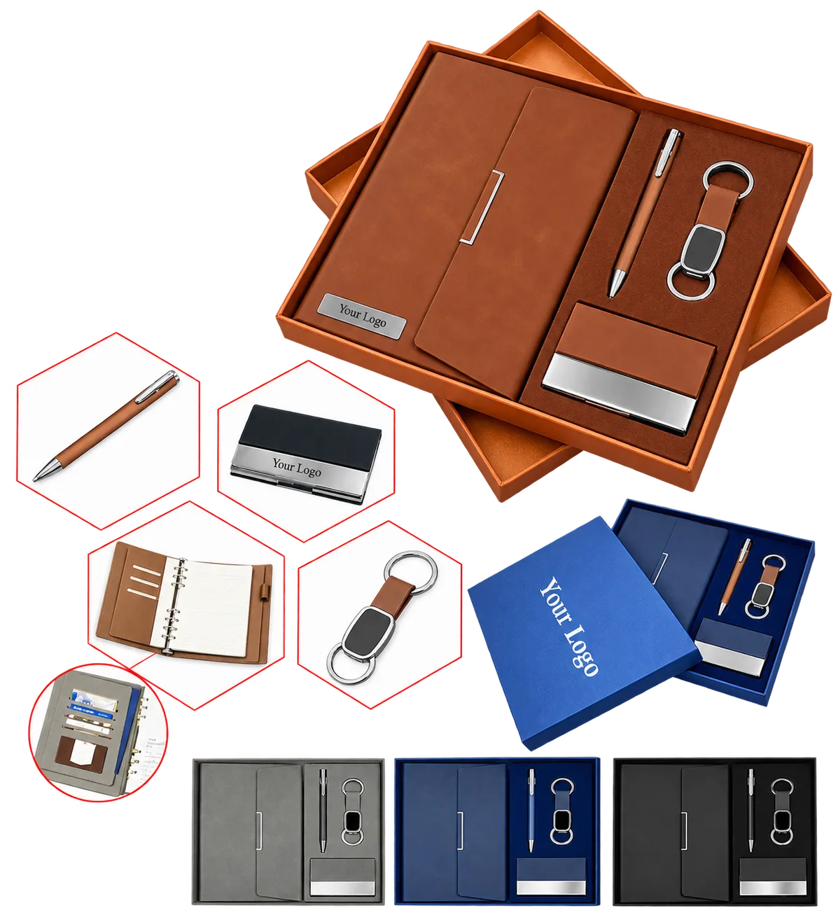 Premium 4-in-1 Executive Diary, Pen, Keychain & Card Holder Set- H977