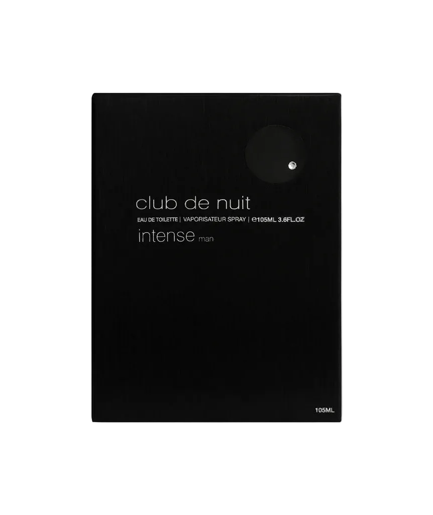 Black packaging of 'club de nuit intense' on a white background