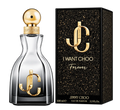Jimmy Choo I Want Choo Forever Eau de Parfum bottle and its black glittery retail box, featuring a gold 'JC' logo and a gold spherical cap on a white background.