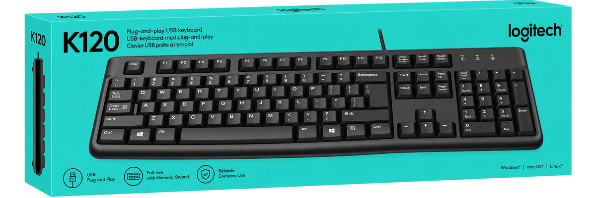 Logitech K120 Wired USB Keyboard – Full-Size Keyboard with Numeric Keypad