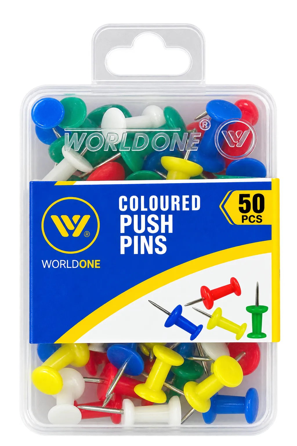 WorldOne Coloured Push Pins – 50 Pcs
