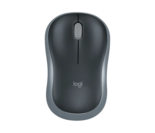 Gray computer mouse with 'logi' branding on a white background